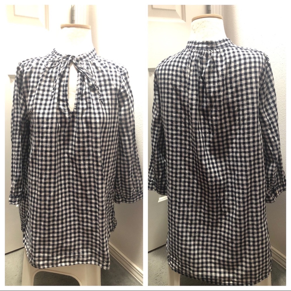 J Crew Gingham Long-sleeved Tunic Top